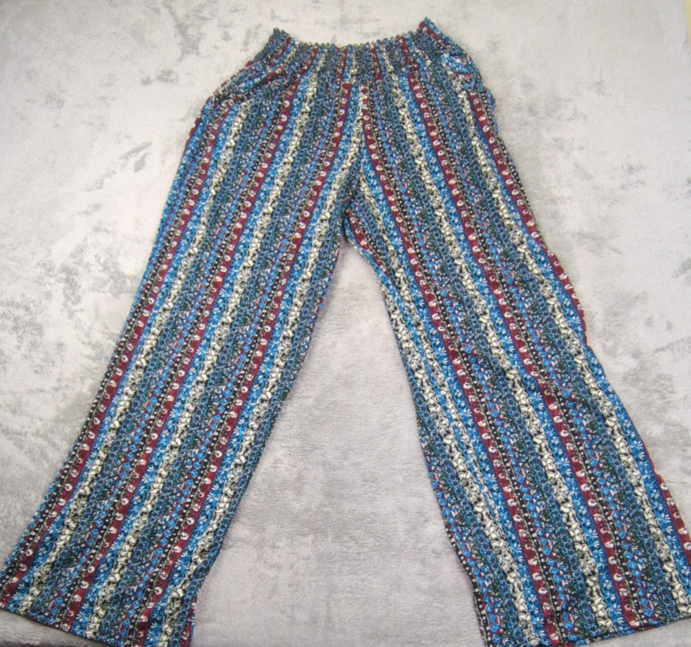 Urban Coco Palazzo Pants Blue Multicolor Boho Wide Leg Beach Lounge Size XL